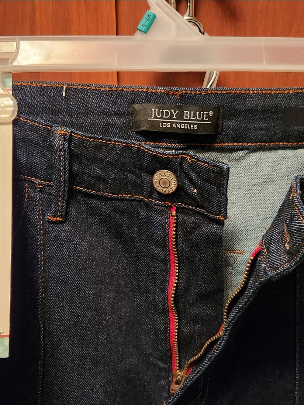 Judy Blue Dark Blue Flare Jeans with Pink Zipper Trim